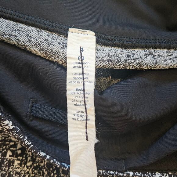 Lululemon Pace Rival Crop Leggings Women 4 Black White Pattern Running Training - Picture 10 of 11